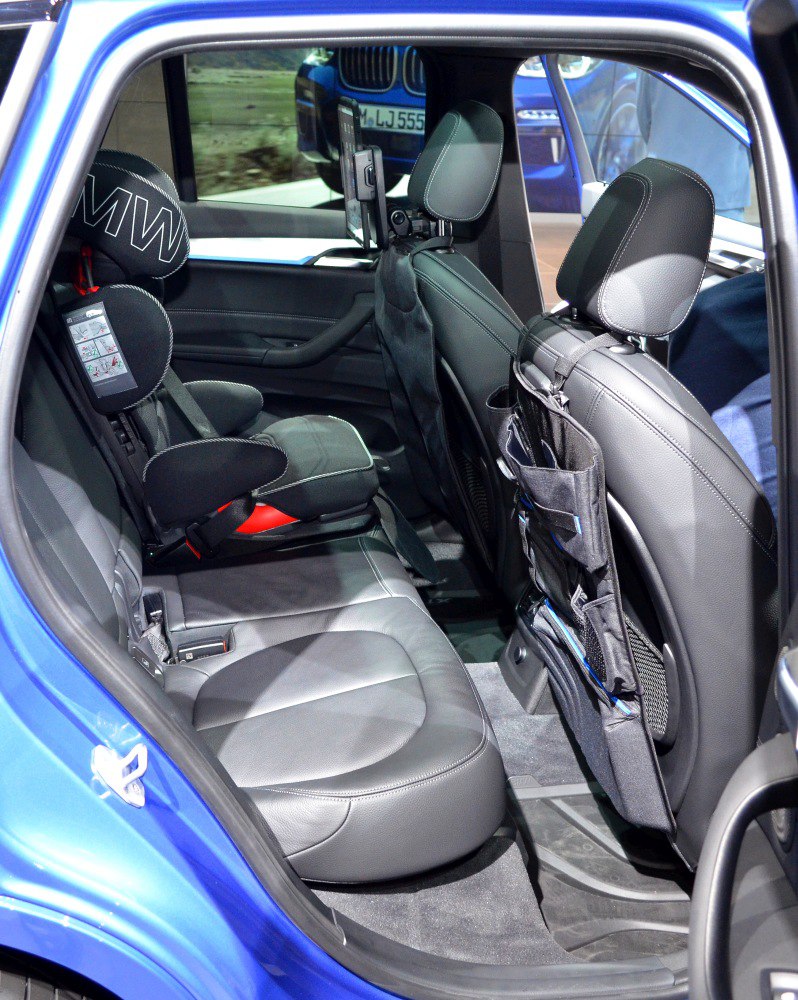 Rear seats with child safety seat and backseat organizer