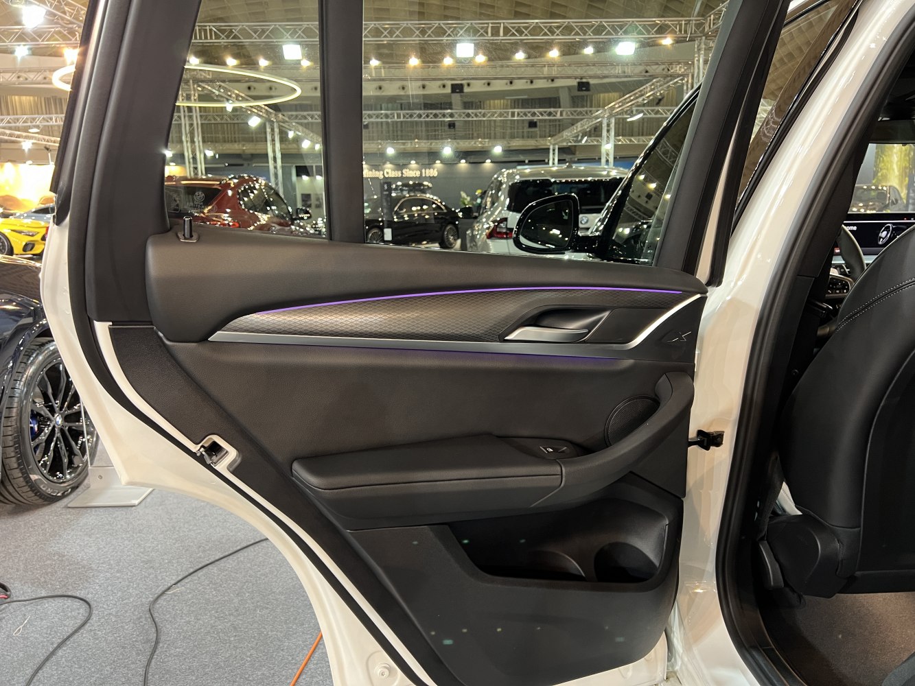 Rear door interior with ambient lighting and integrated door handle
