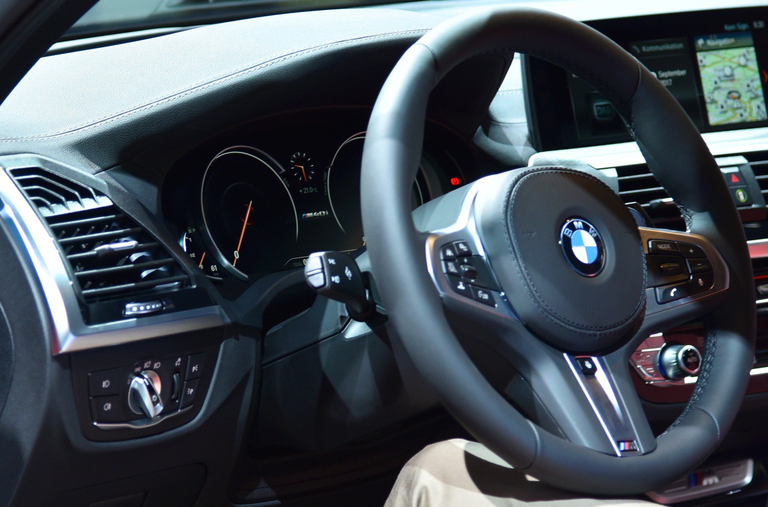 Steering wheel and digital dashboard with control buttons and display
