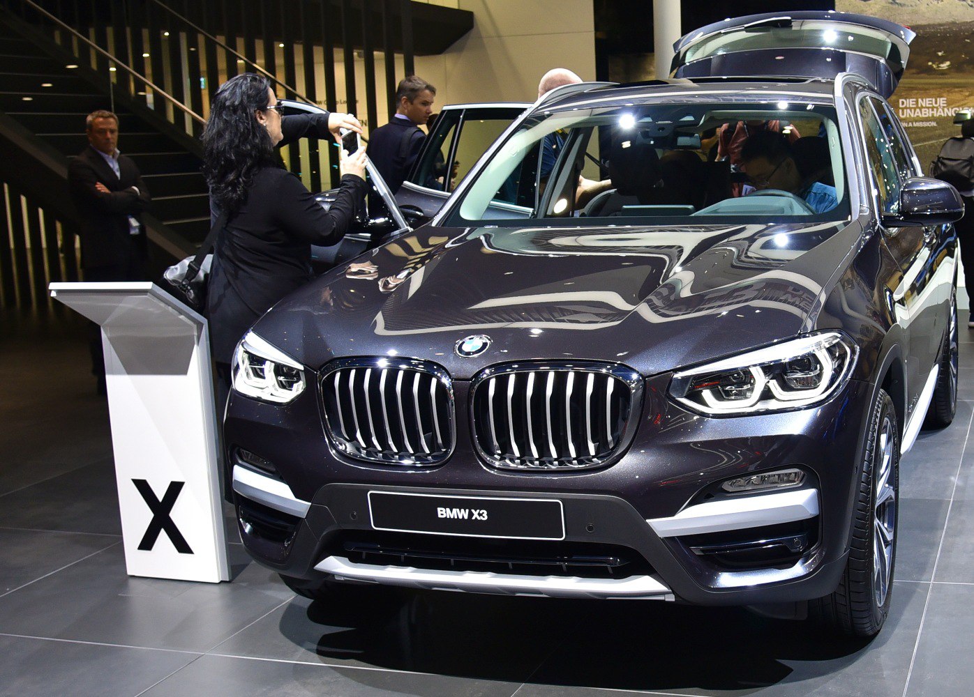 Close-up front view with kidney grille and LED headlights