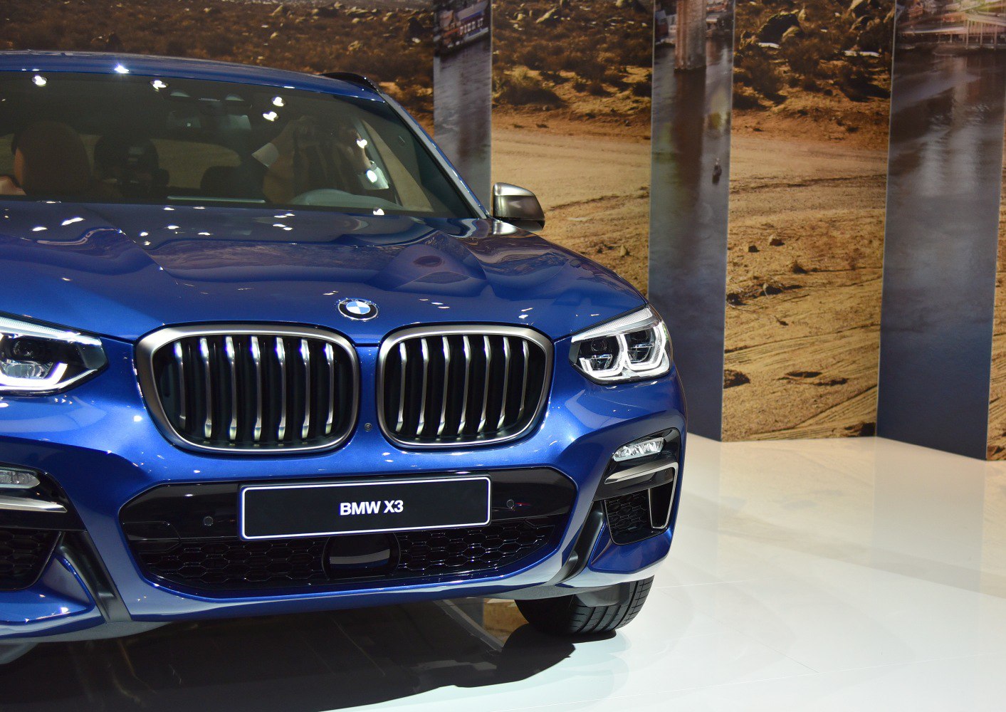 Front grille and LED headlights close-up