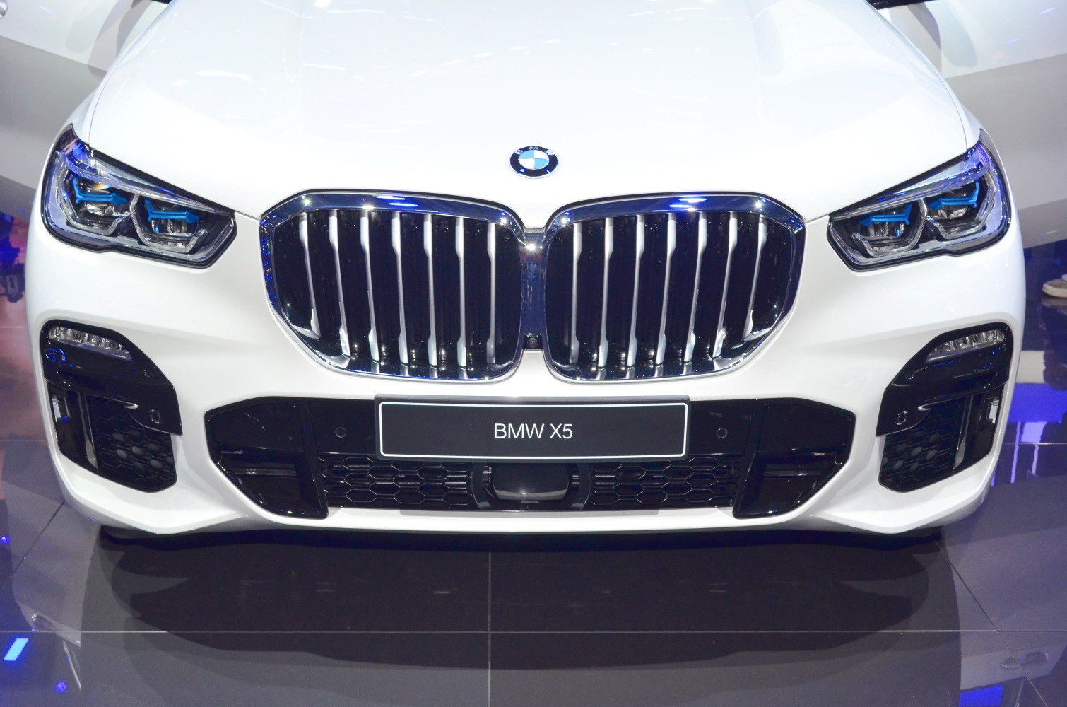 Front kidney grille and LED headlights of a luxury SUV