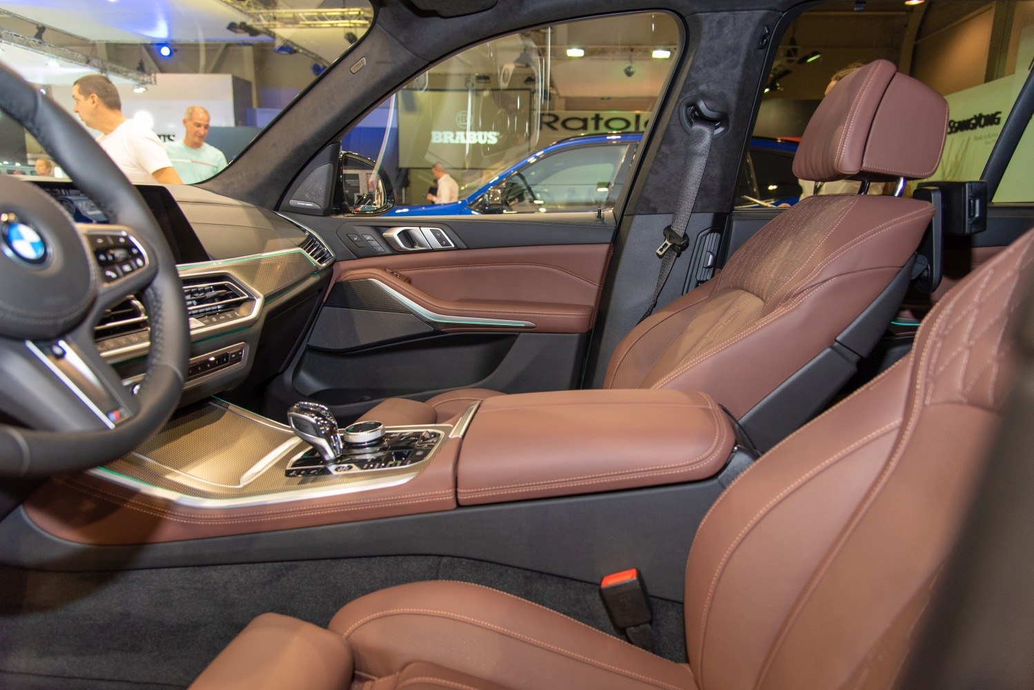 Leather seats and advanced center console in luxury SUV interior