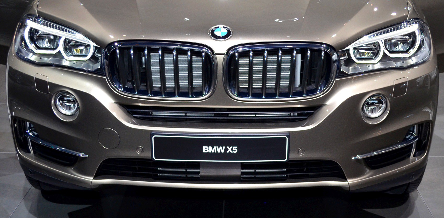 BMW X5 front kidney grille and LED headlights close-up