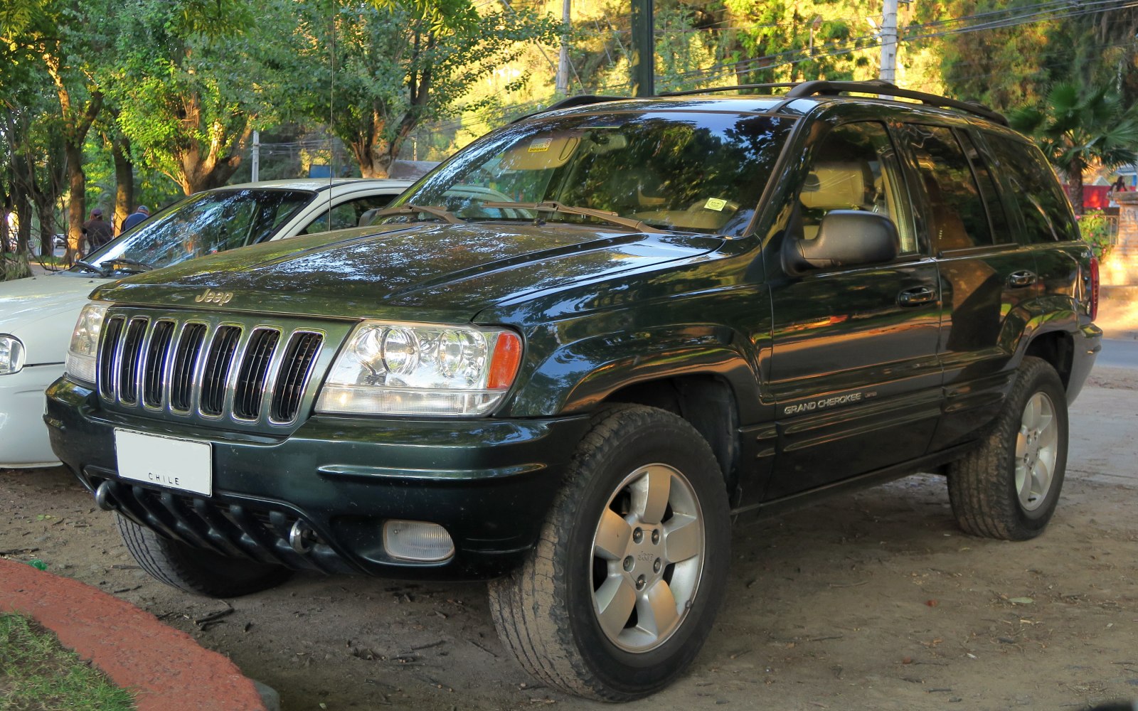 Front side view with seven-slot grille and alloy wheels