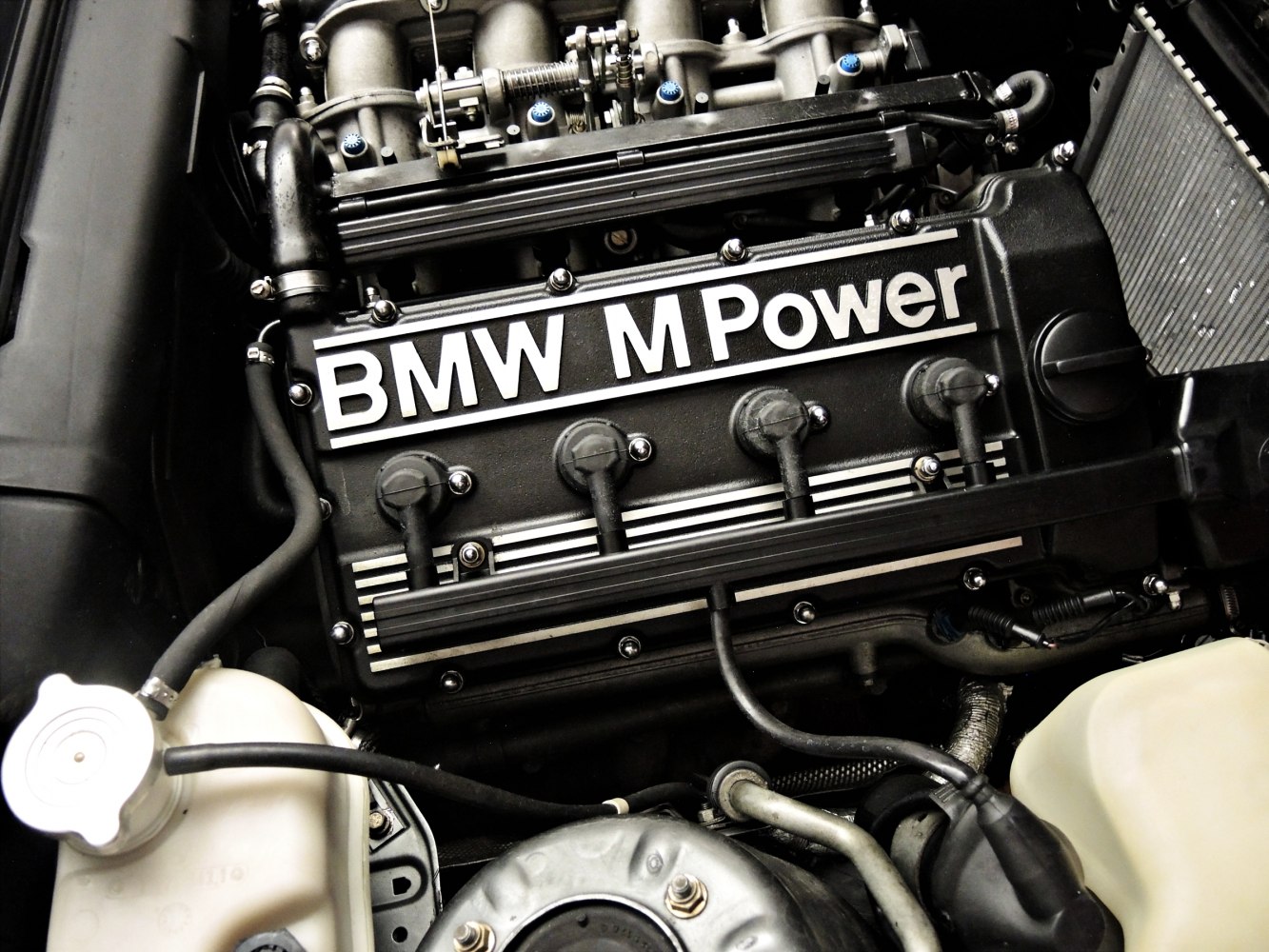 Close-up of high-performance BMW M Power engine components