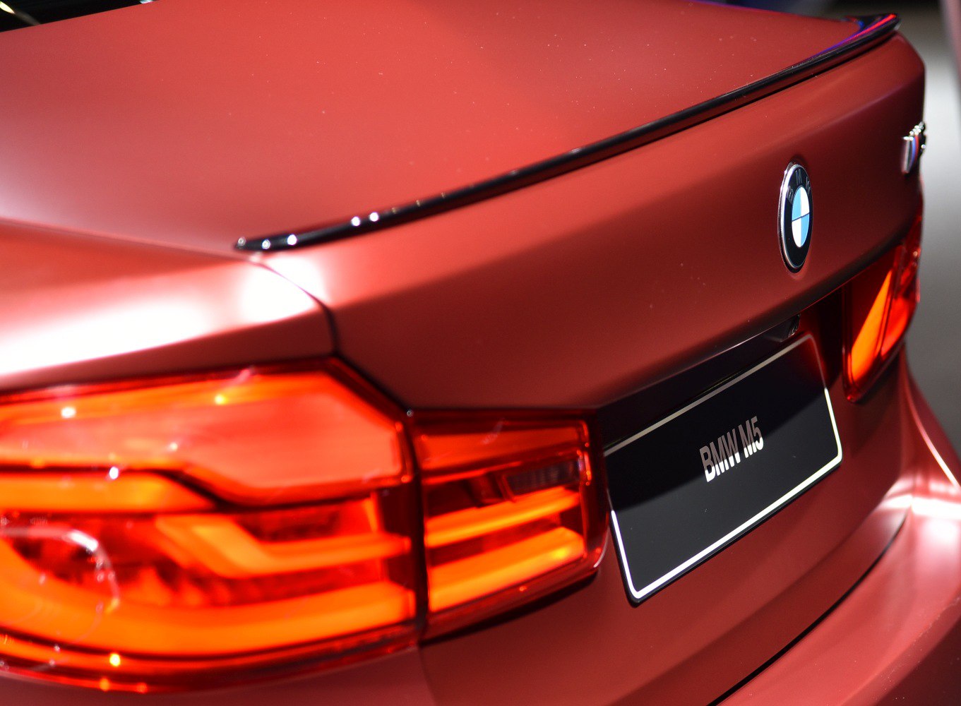 Close-up of BMW M5 rear taillights and trunk