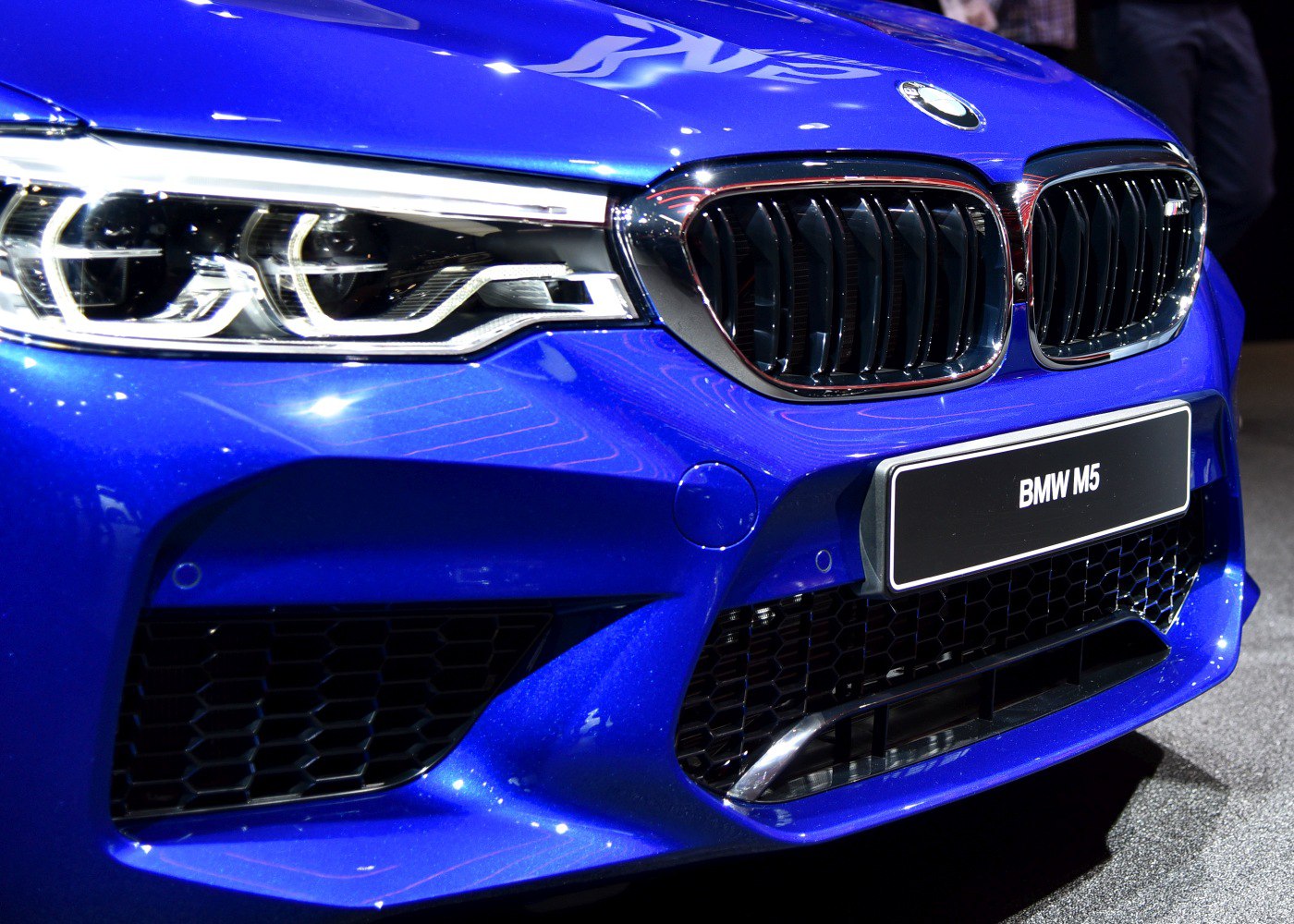 Close-up of BMW front grille and headlight design