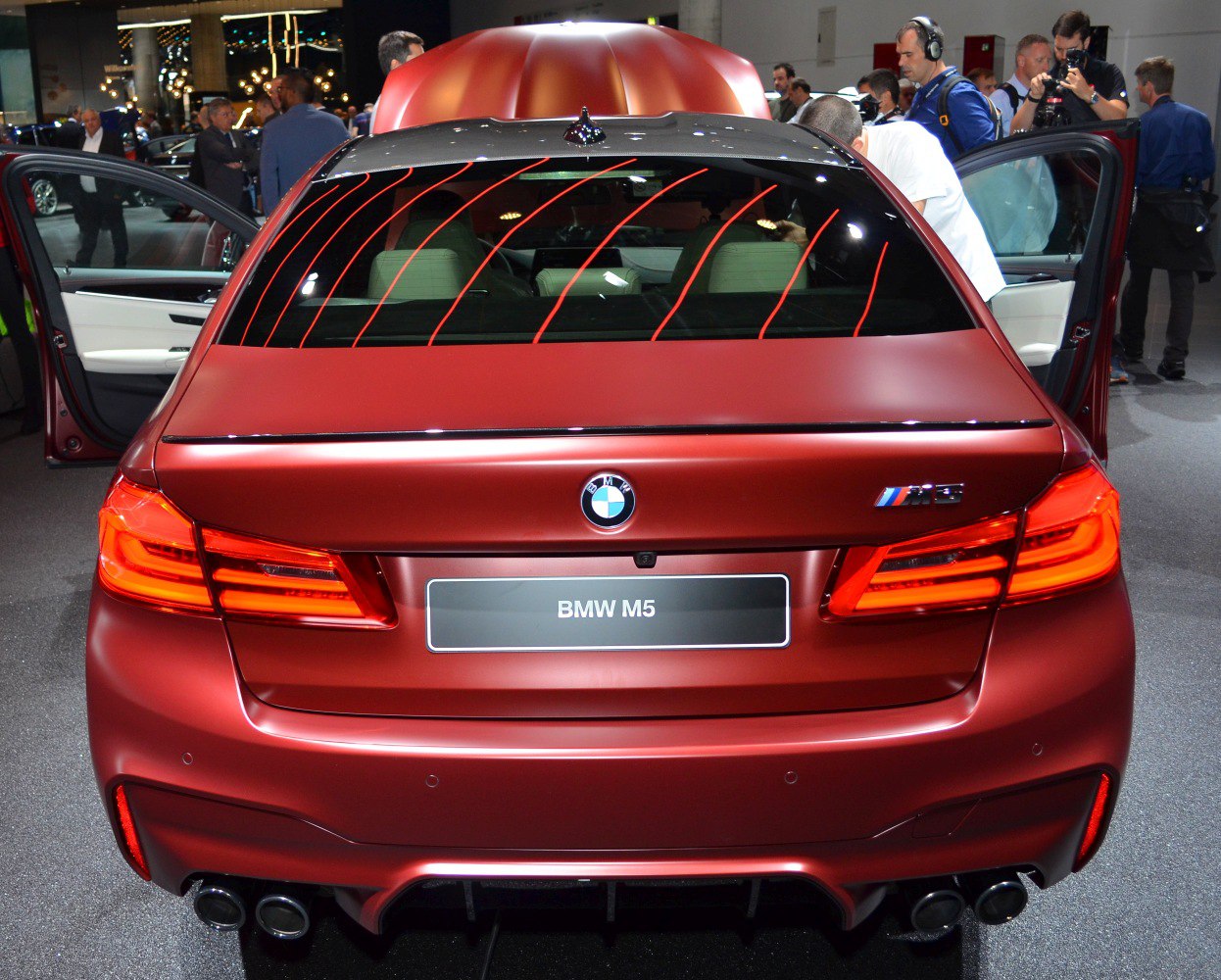 Rear view with quad exhaust pipes and LED taillights