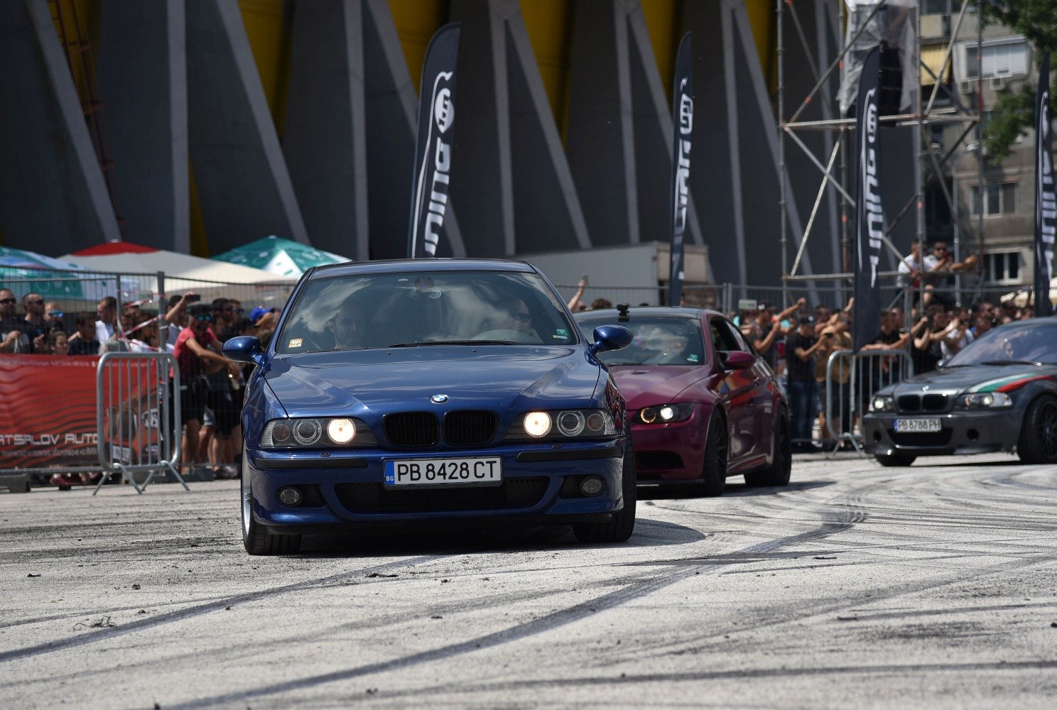Front view of BMW-style grille with angel eye headlights