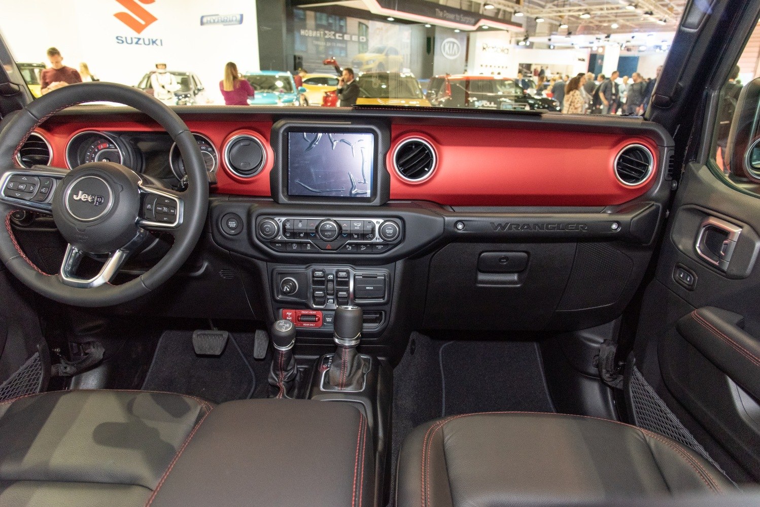 Jeep Wrangler interior dashboard with touchscreen and control panel
