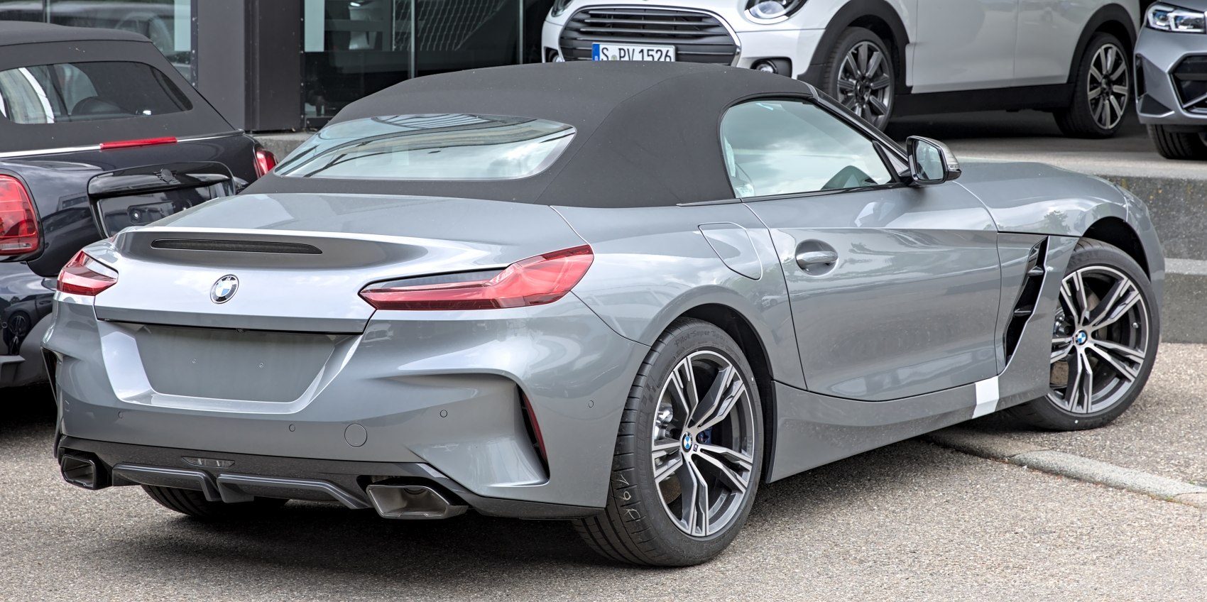 Convertible with soft top and sleek rear design