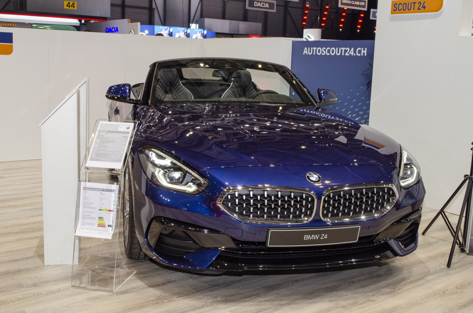 Front view of a convertible with LED headlights and signature kidney grille.