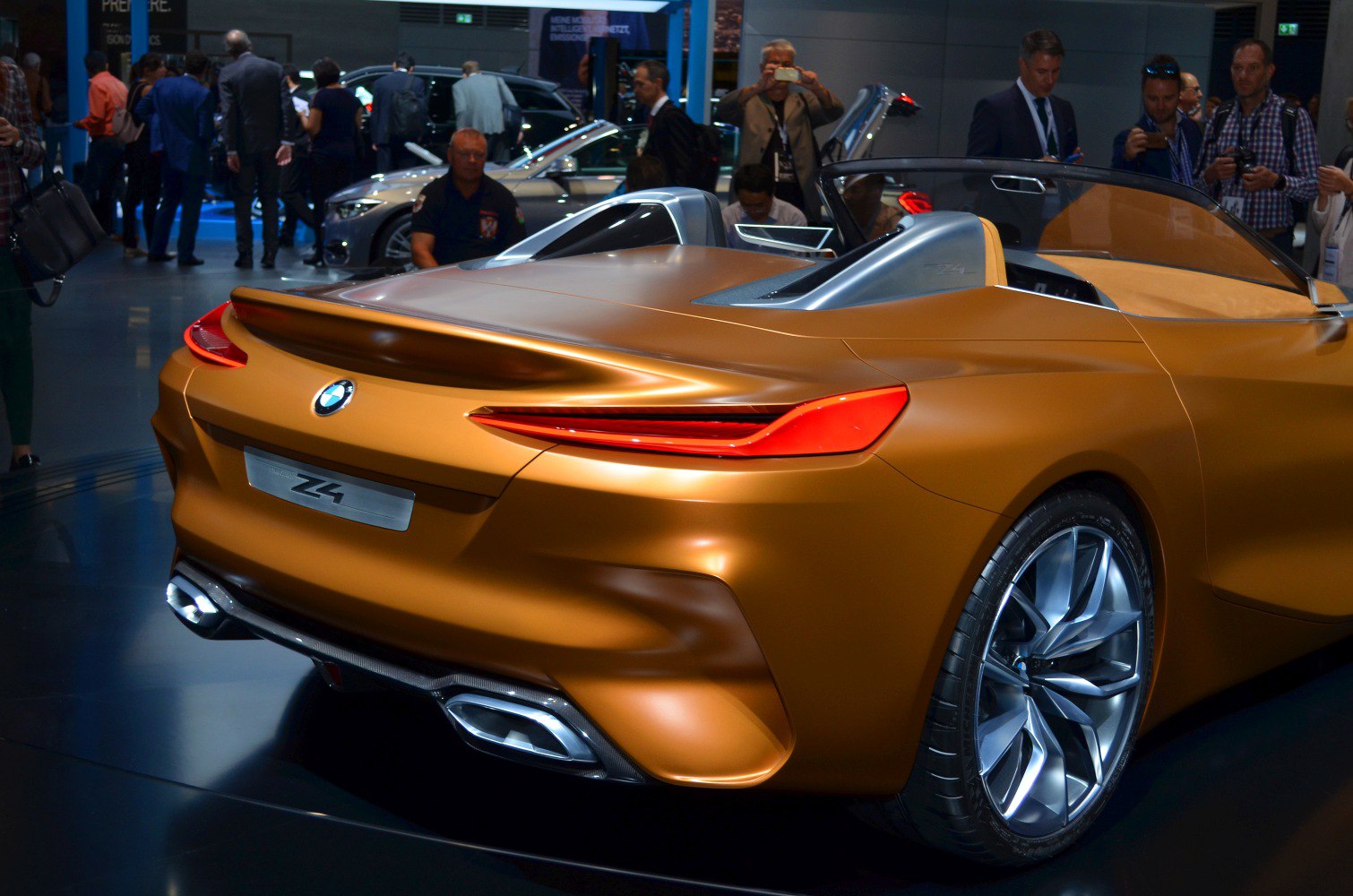 Rear view with sharp tail lights and dual exhaust tips