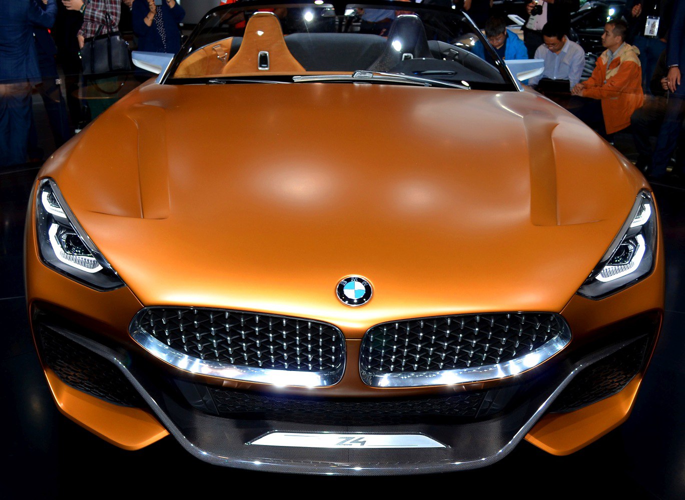 Front view with aggressive headlights and kidney grille