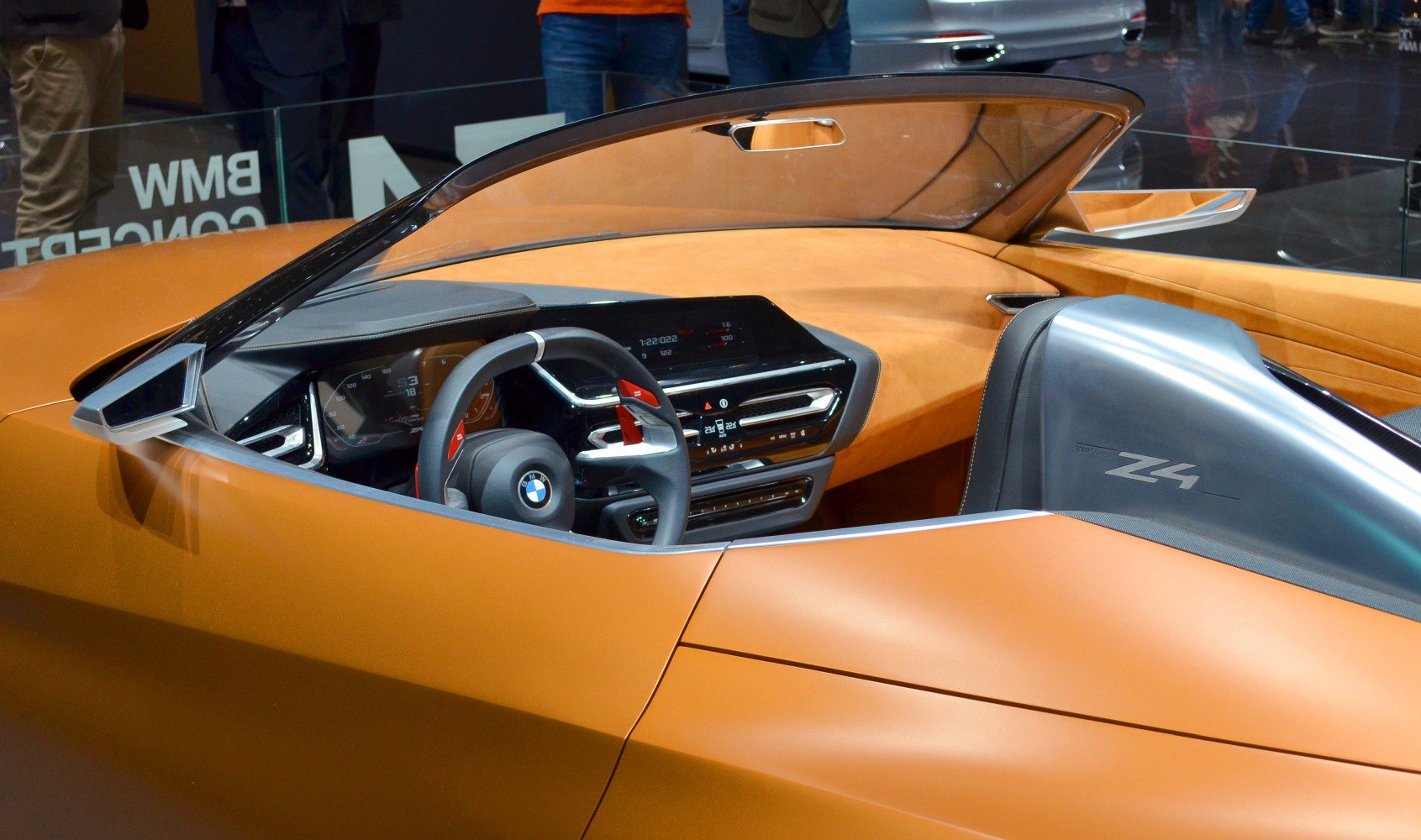 Modern sporty cockpit with digital cluster and steering wheel