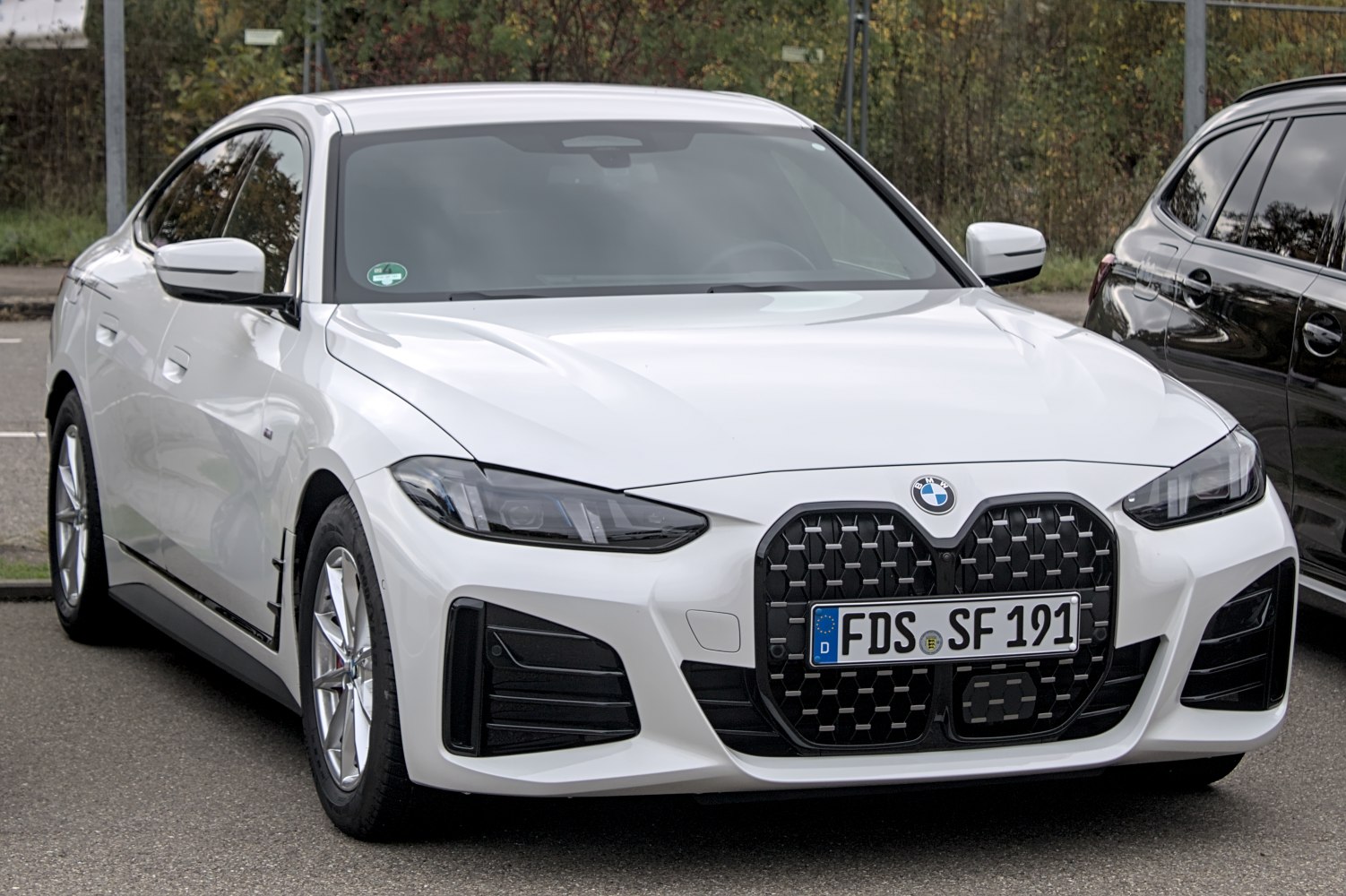 Front view with large kidney grille and sleek headlights