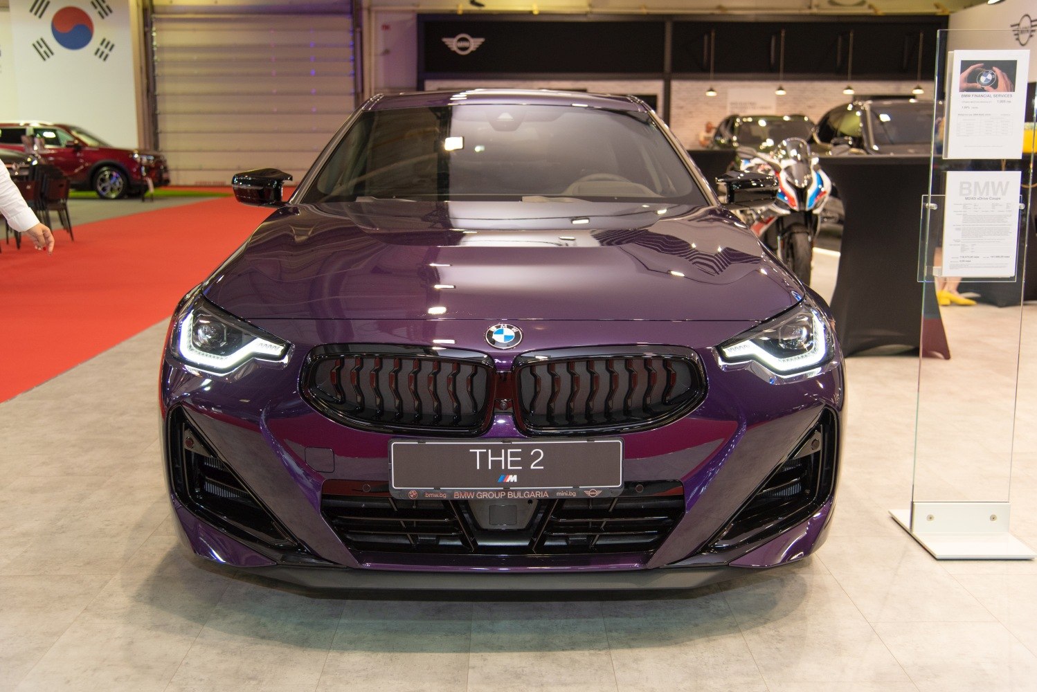 Front view featuring kidney grille and LED headlights