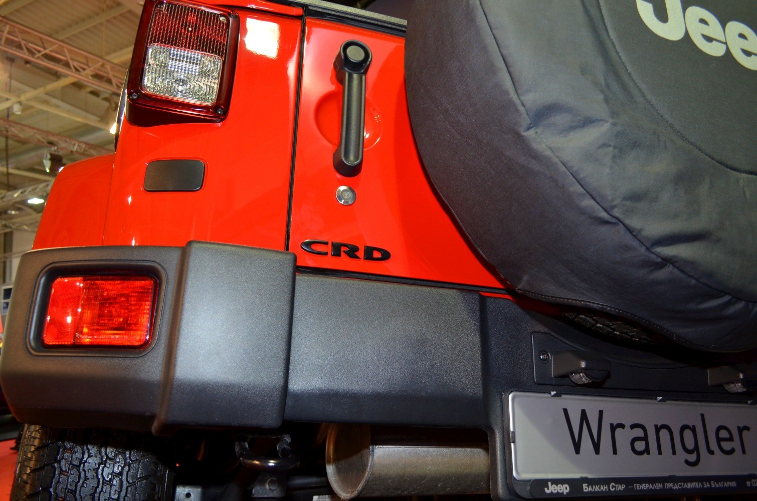 Close-up of rear section with CRD badge and spare tire cover