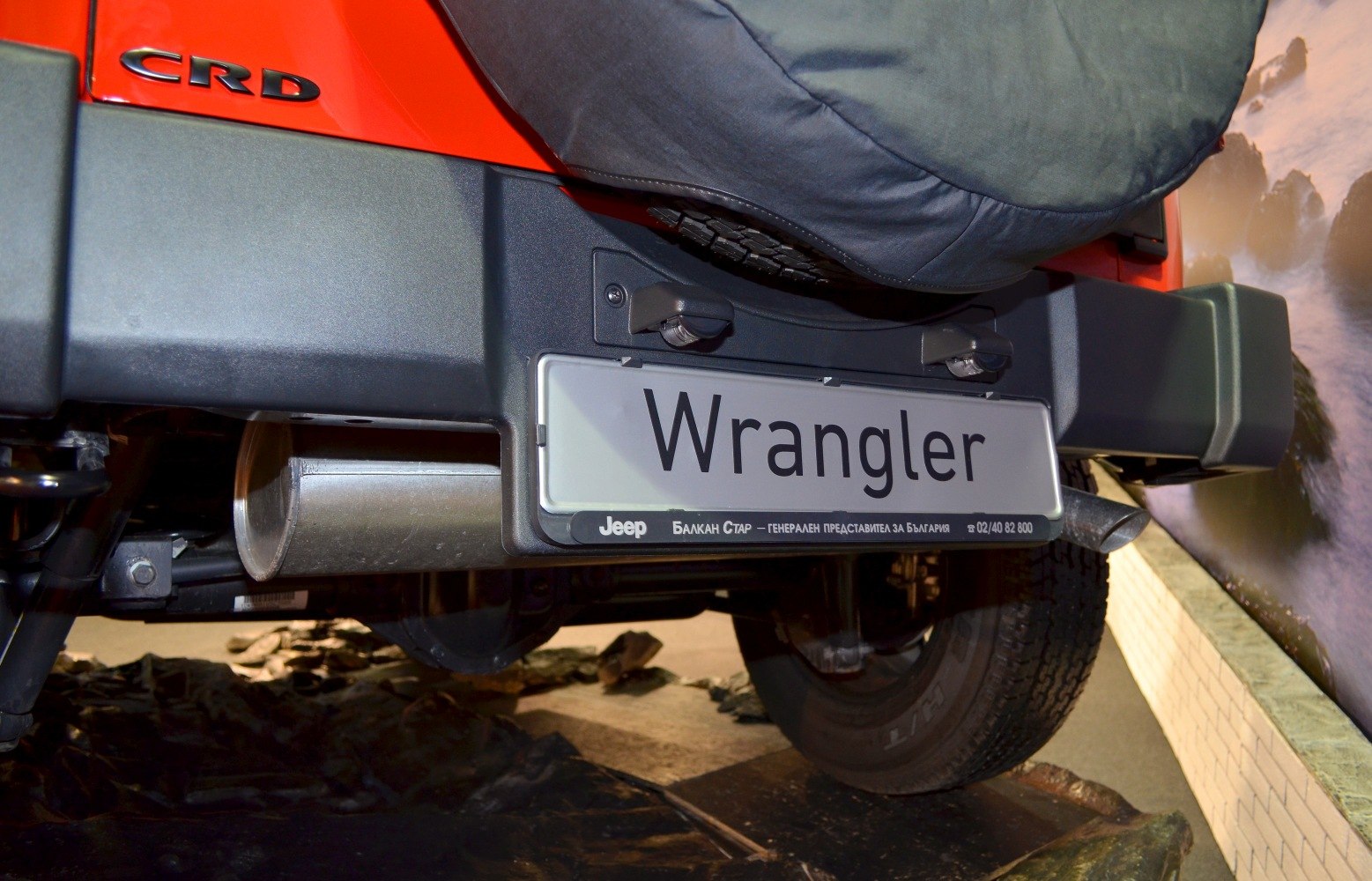 Rear close-up with CRD badge and spare tire cover