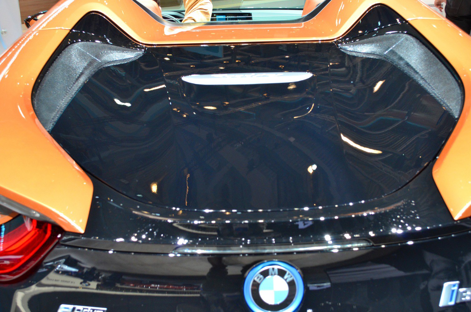 Rear trunk area and BMW badge close-up