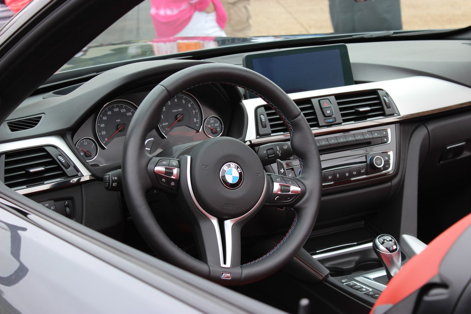 BMW steering wheel, dashboard, center console with gear lever