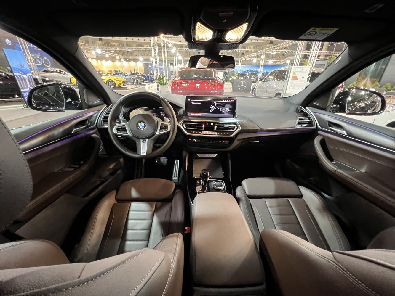 Modern car interior with digital dashboard and center console