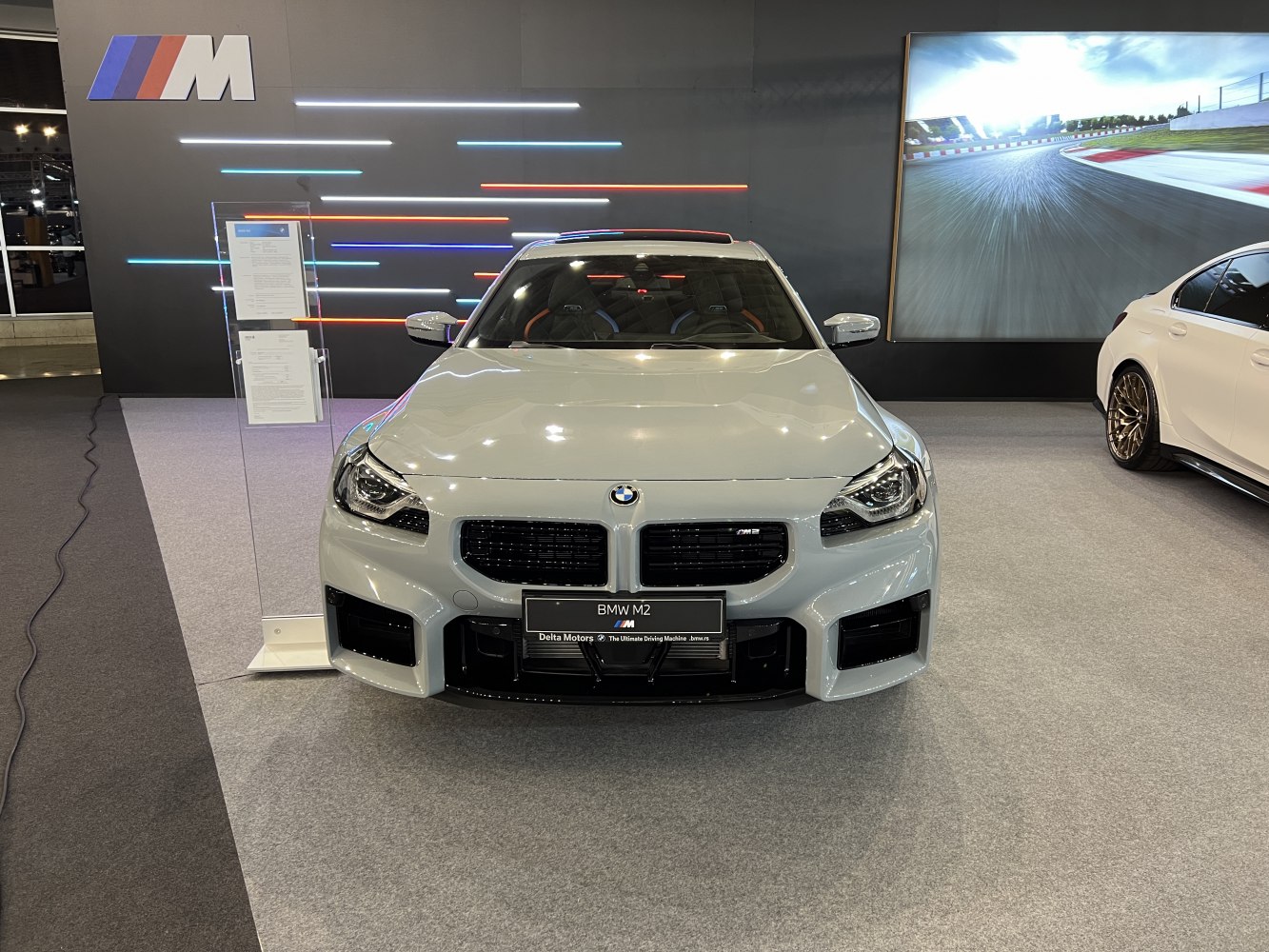 Aggressive front kidney grille and angular headlights