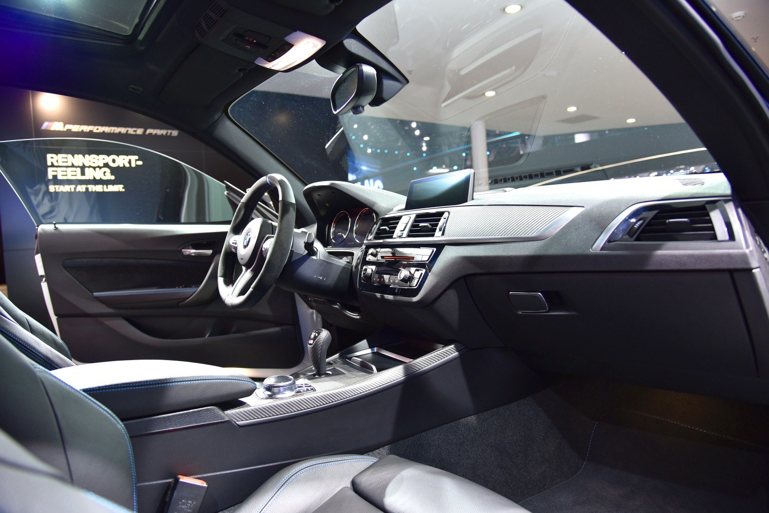 Sporty dashboard and center console with leather seats
