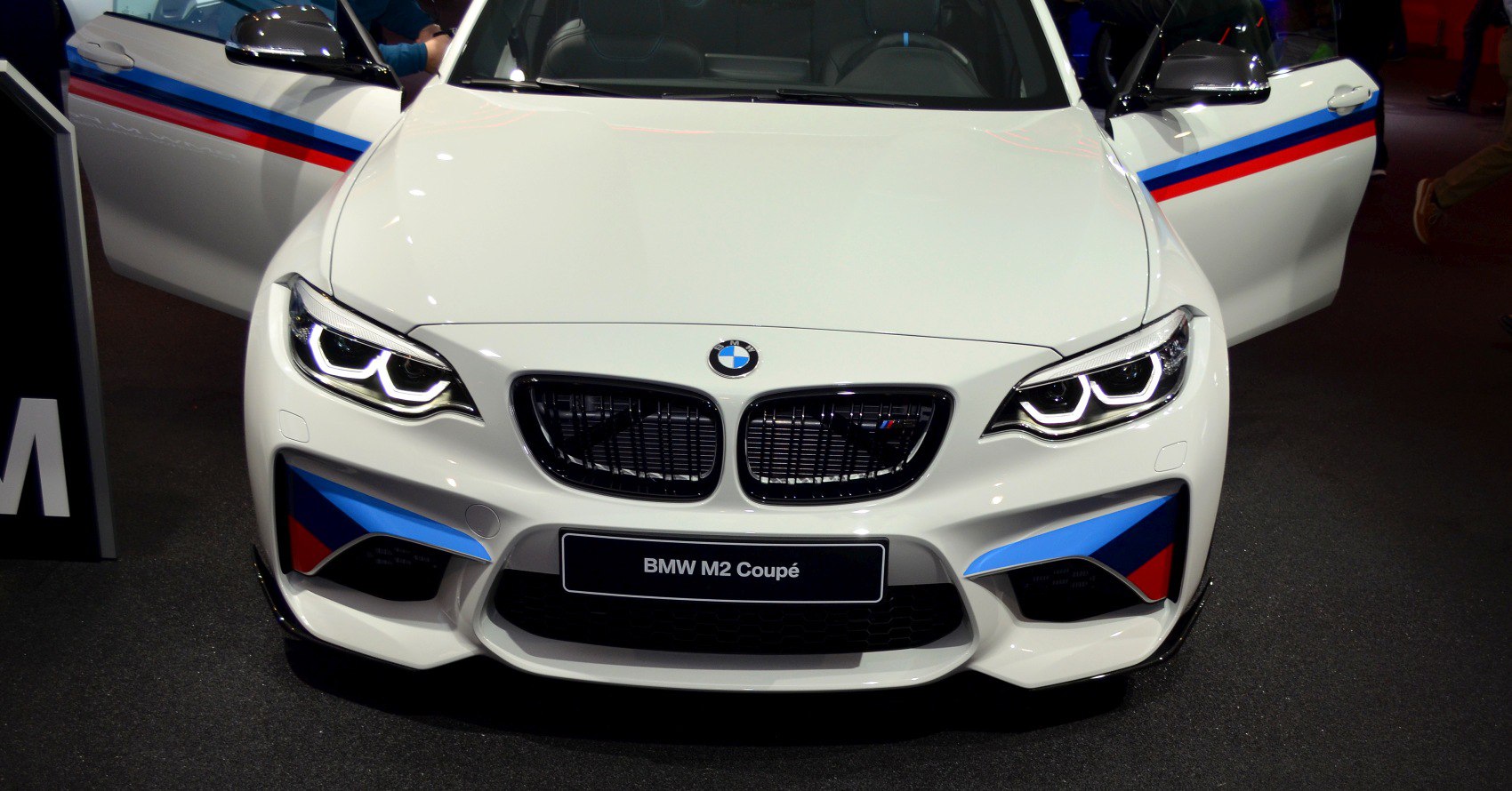 White BMW M2 Coupe front with kidney grille and LED headlights