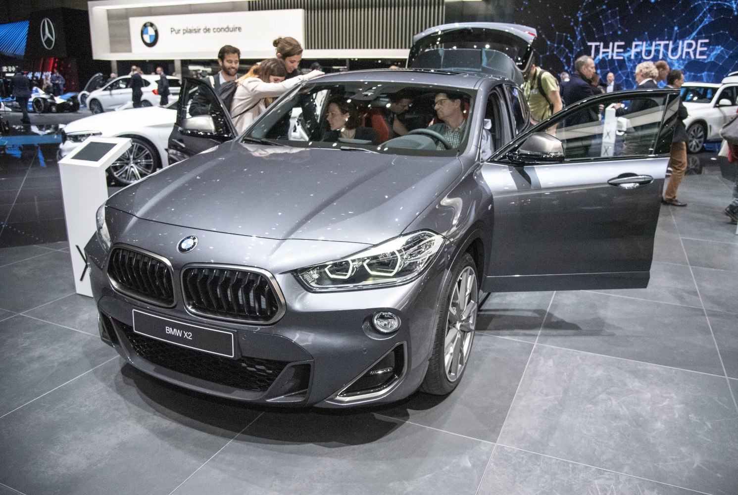 Front view with LED headlights and open driver door