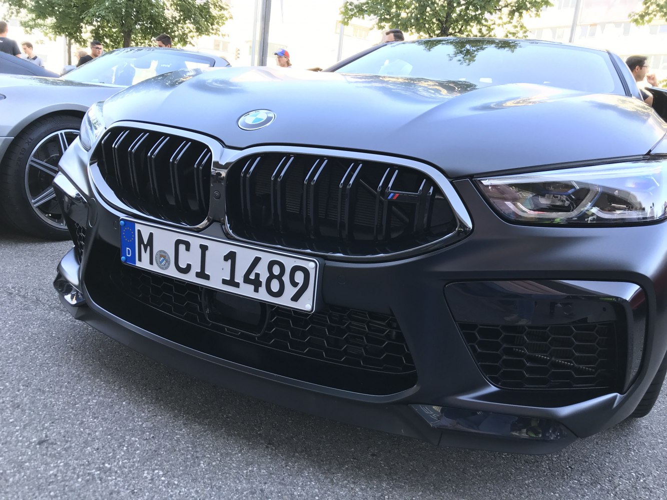Close-up of BMW kidney grille and headlight detail