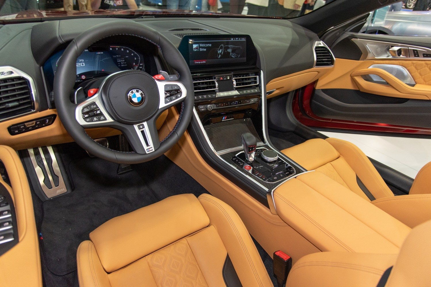 Tan leather interior with digital instrument cluster and advanced center console