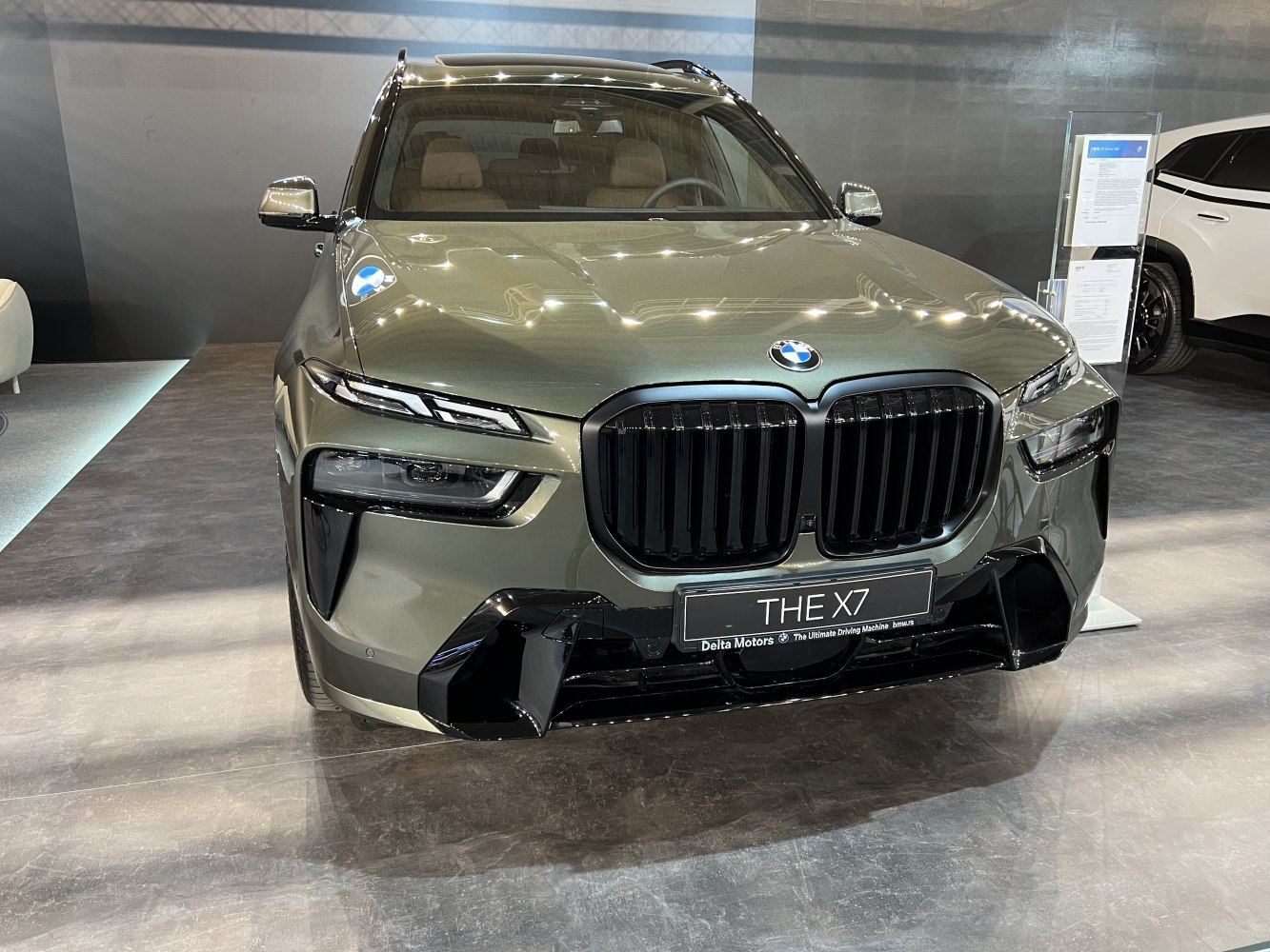 Front view with large kidney grille and sleek headlights