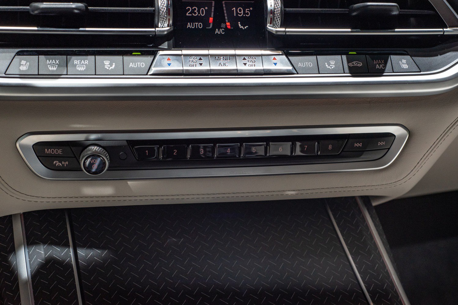 Climate control and audio system button panel with temperature display