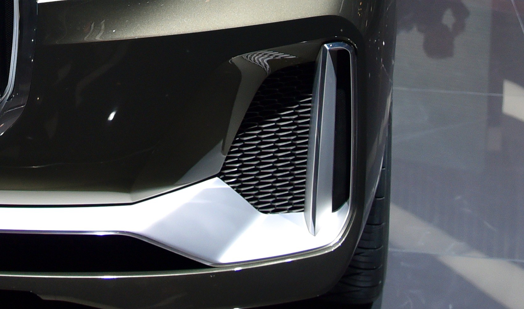 Close-up of front air intake and grille on a vehicle