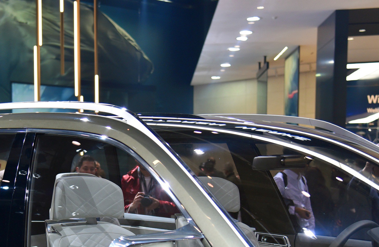 quilted leather seats and roof rails in luxury SUV interior