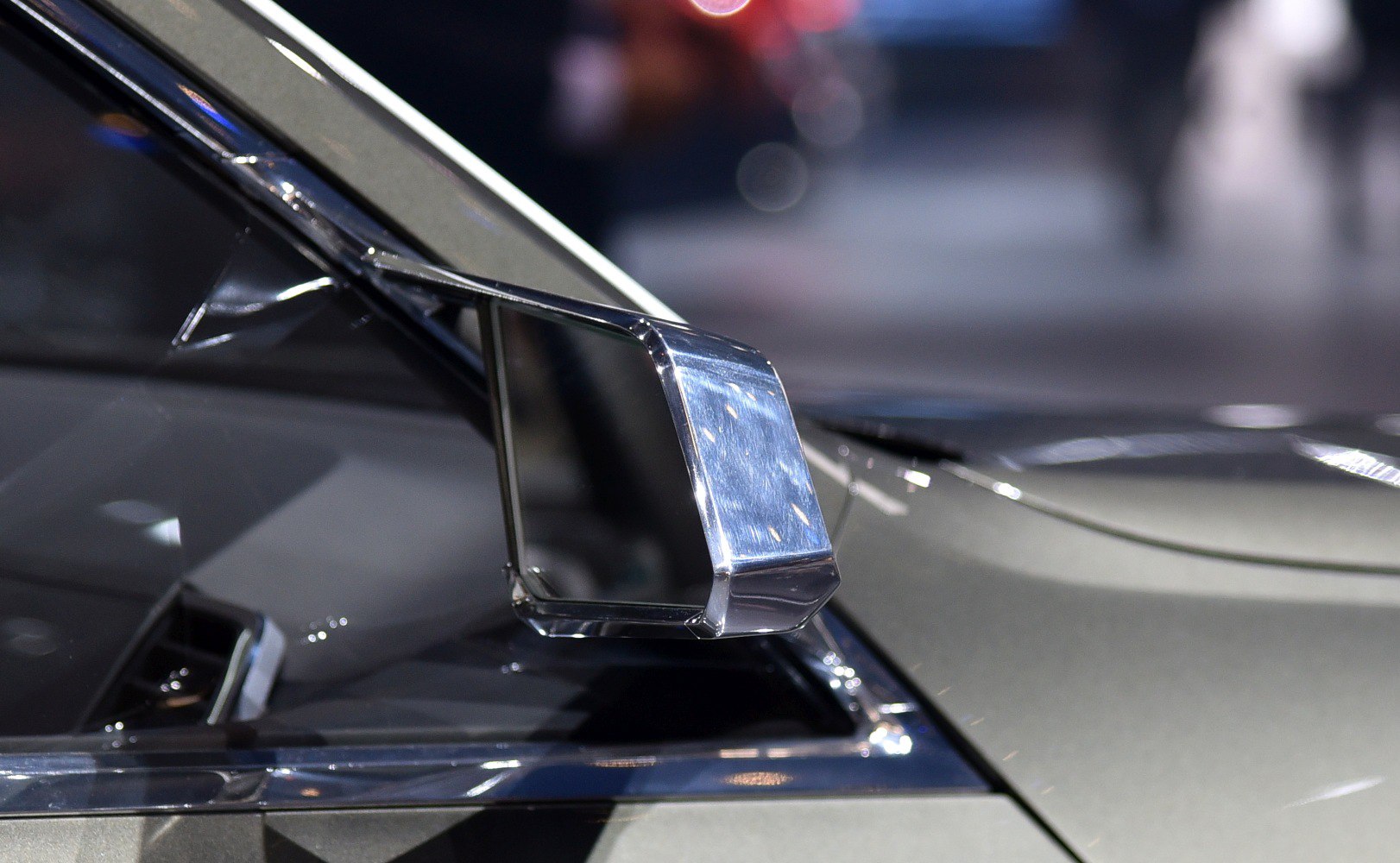 Chrome angular side mirror close-up detail