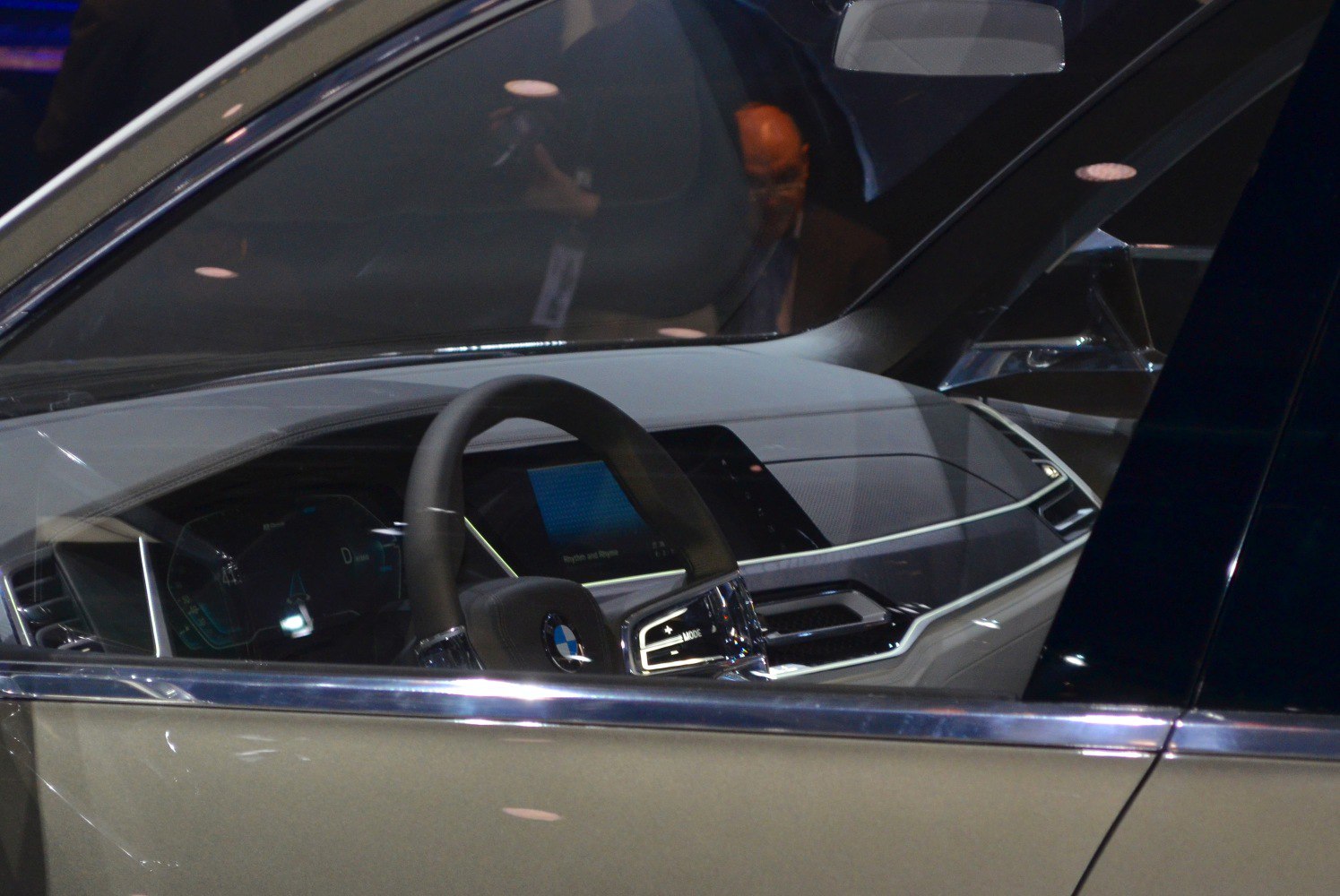 Steering wheel and digital dashboard of a modern vehicle interior