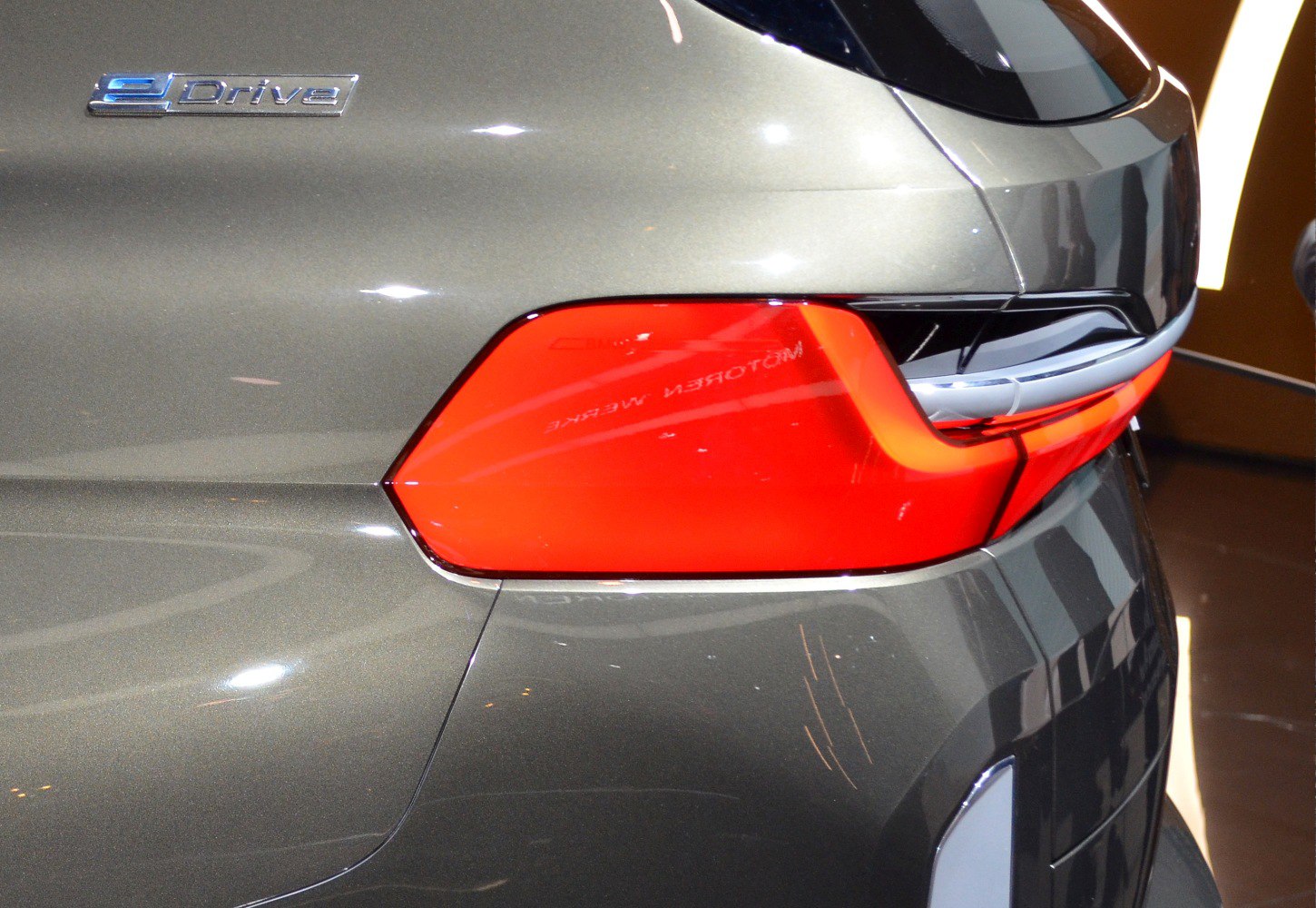 Rear LED taillight and eDrive badge on modern concept vehicle