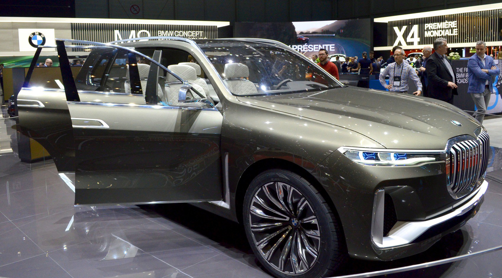 Futuristic front grille with LED headlights and open front door