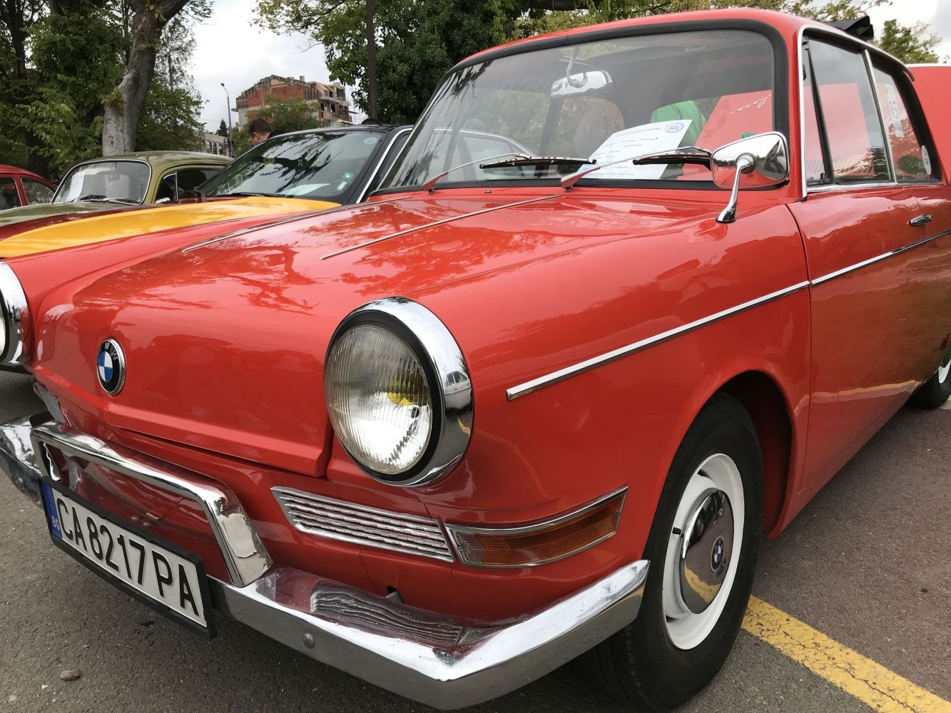 Vintage front end with round headlights and chrome bumper
