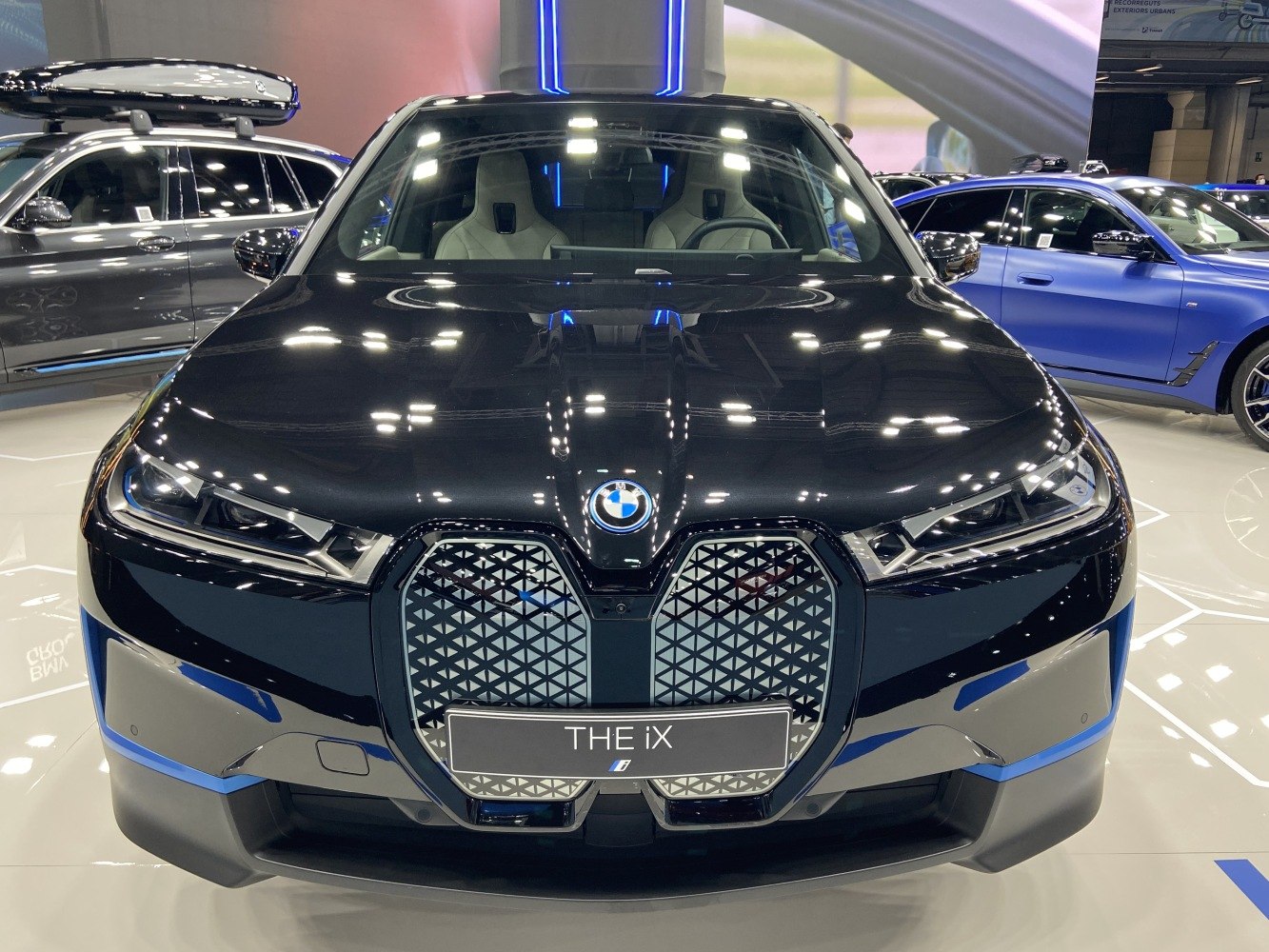 Front view with kidney grille and LED headlights.