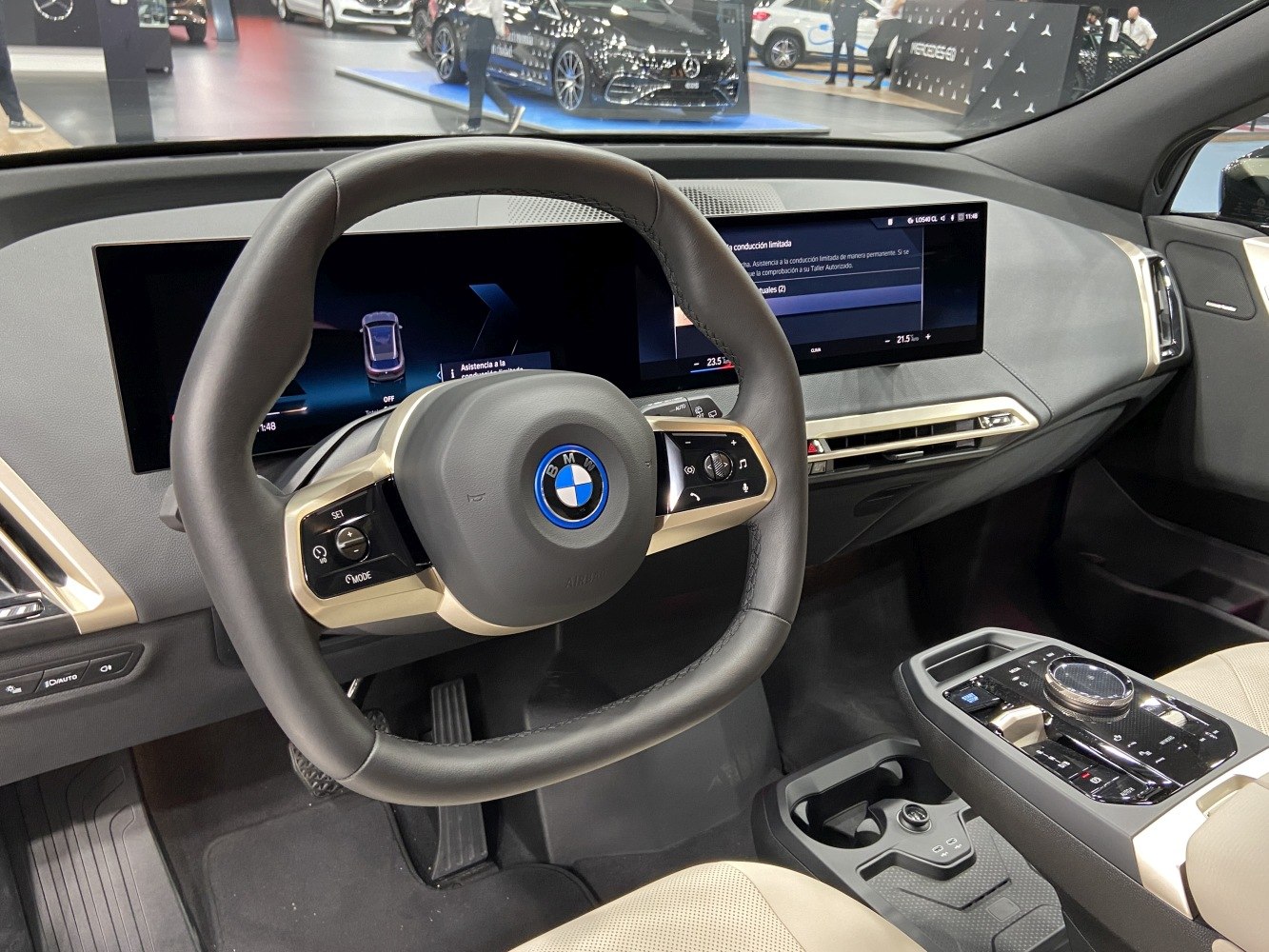 Digital dashboard and multifunction steering wheel in modern electric SUV interior