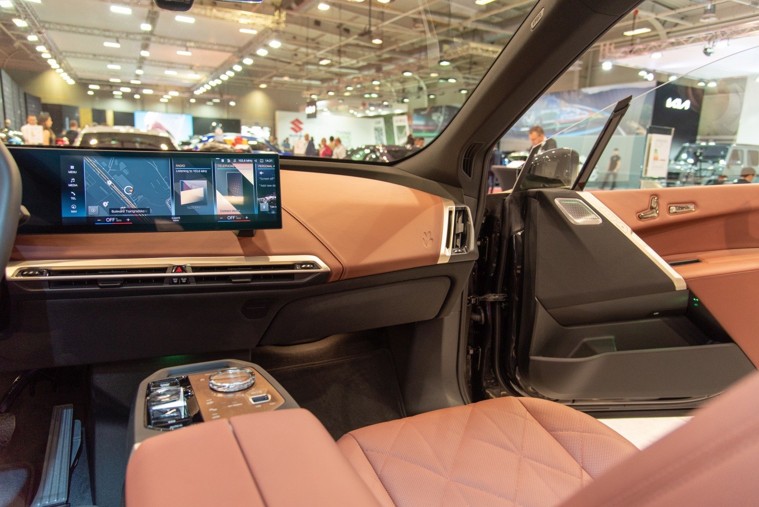 Digital dashboard and brown leather interior