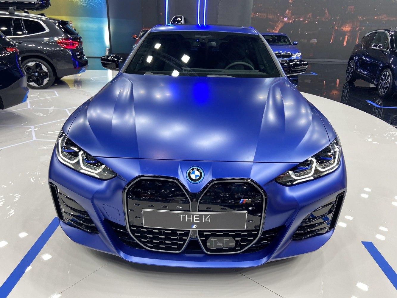 Large kidney grille and modern LED headlights front view