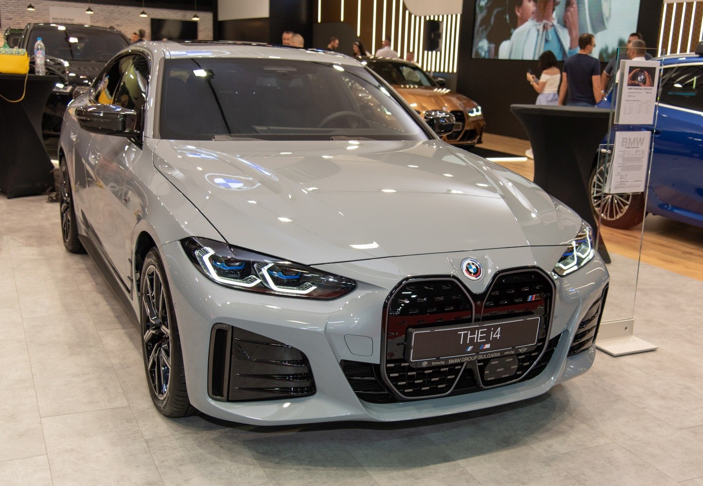 Front view with large kidney grille and distinctive LED headlights