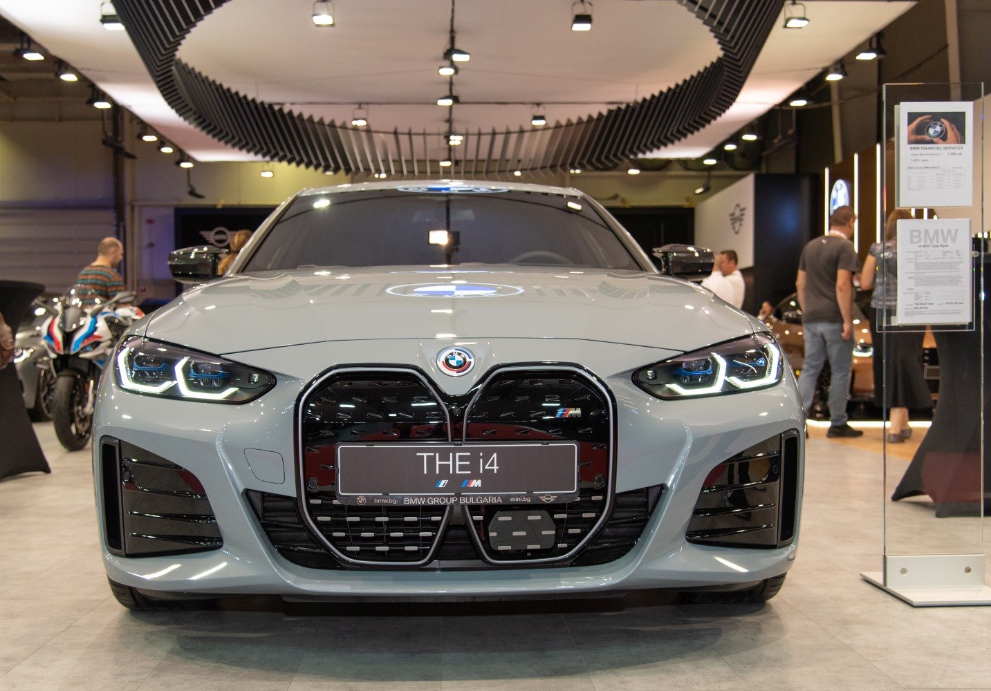 BMW front view with large kidney grille and LED headlights