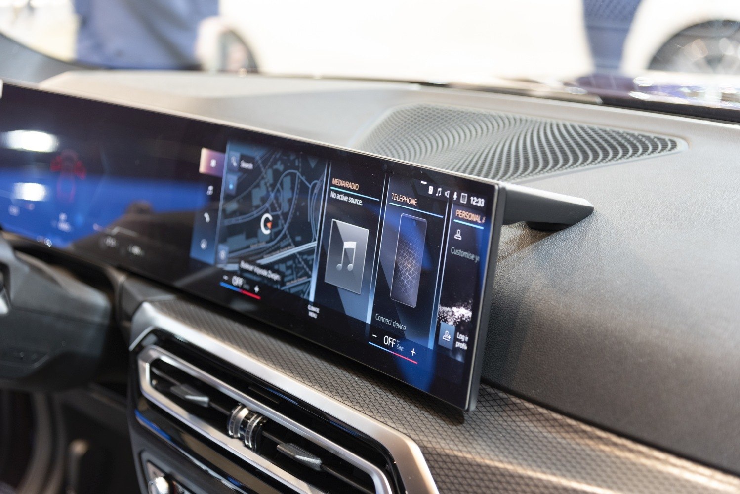 Infotainment touchscreen and air vents on dashboard