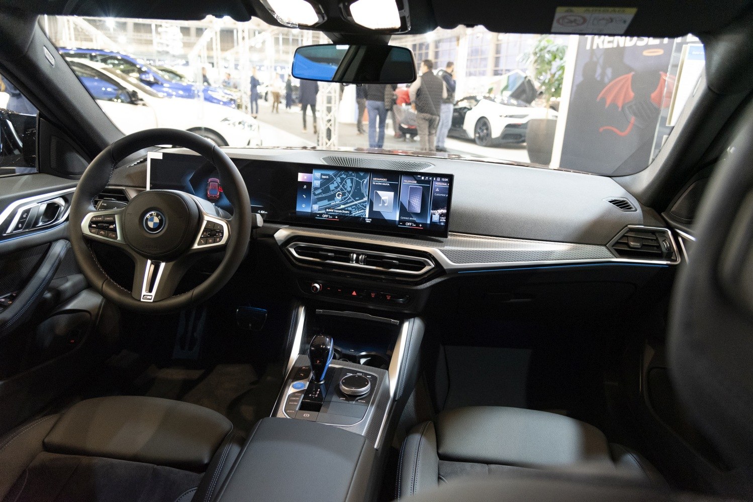 Digital dashboard and modern steering wheel cockpit with infotainment system